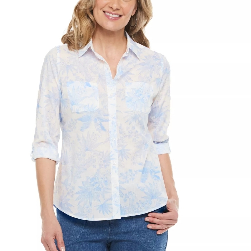 Croft & Barrow Tropical Floral Cotton Button Up Top